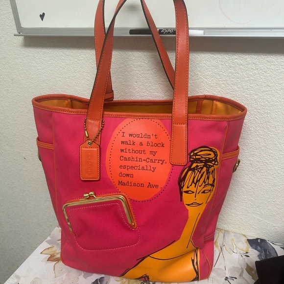 COACH Bonnie Cashin Carry Madison Ave Canvas Tote Fuchsia Orange - Picture 1 of 14